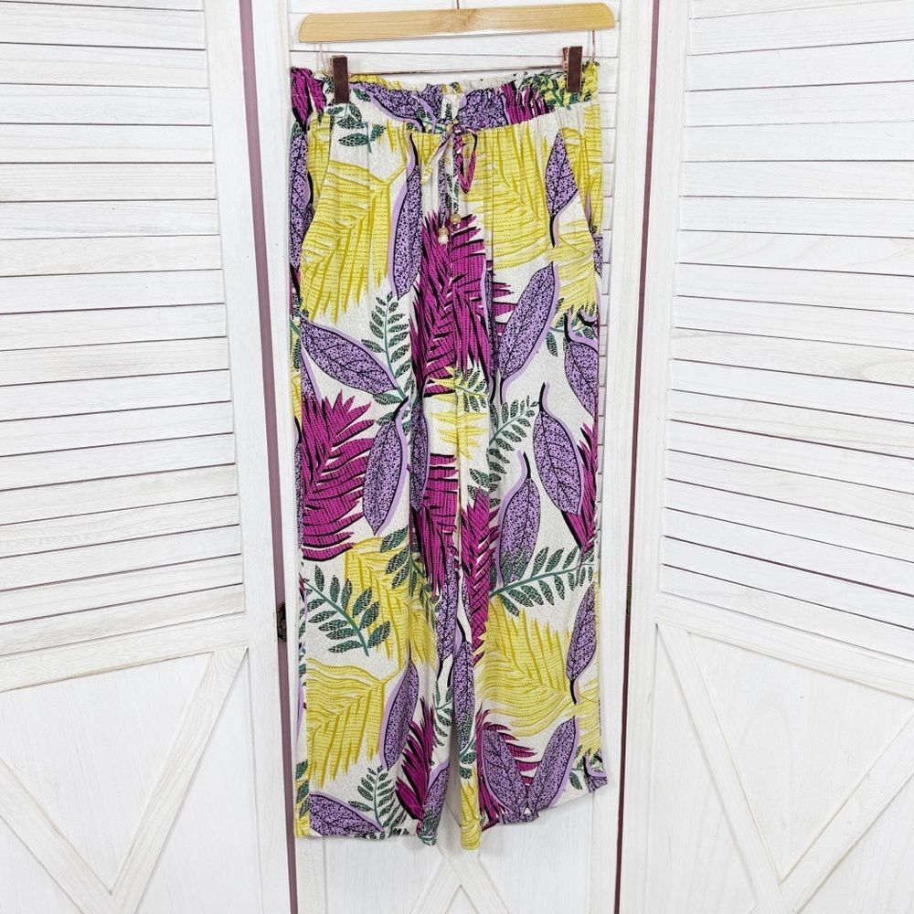 Jane & Delaney Tropical Print‎ High Waist Wide Leg Crop Pants Small